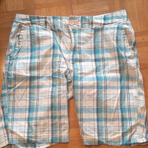 Blue and White Plaid Bermuda Shorts